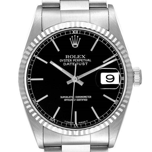 Rolex Datejust 36 Steel White Gold Black Dial Mens Watch 16234
