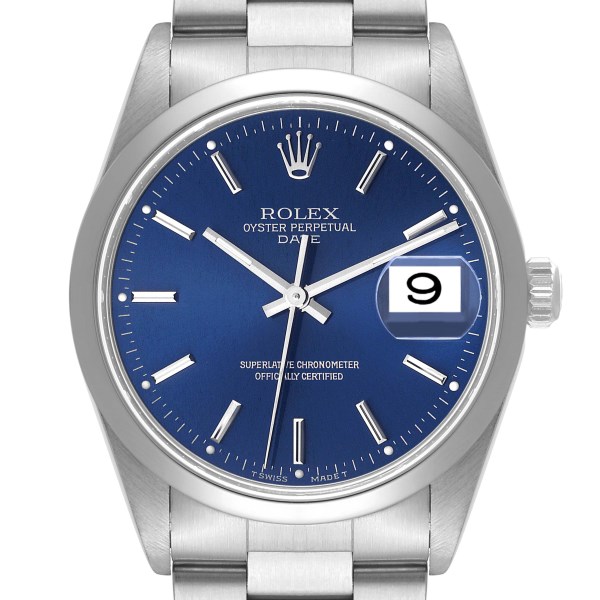 Rolex Date Blue Dial Smooth Bezel Steel Mens Watch 15200