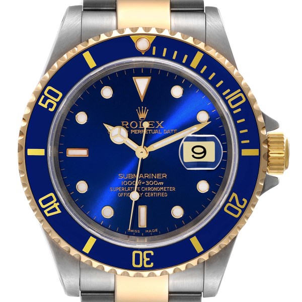 Rolex Submariner Blue Dial Steel Yellow Gold Mens Watch 16613