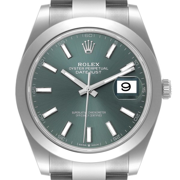 Rolex Datejust 41 Mint Green Dial Smooth Bezel Steel Mens Watch 126300 Unworn