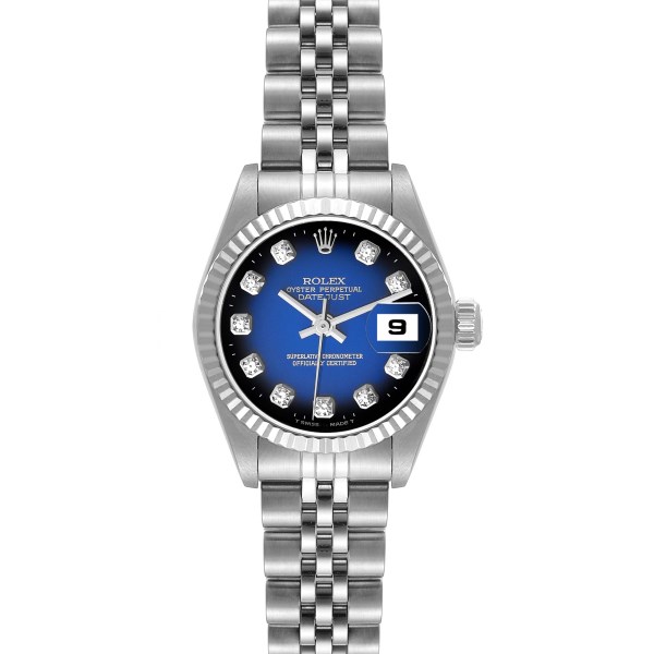 Rolex Datejust Steel White Gold Blue Vignette Diamond Dial Ladies Watch 79174