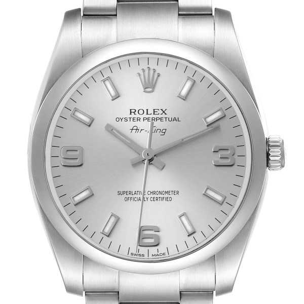 Rolex Air King Silver Dial Stainless Steel Mens Watch 114200 Box Card