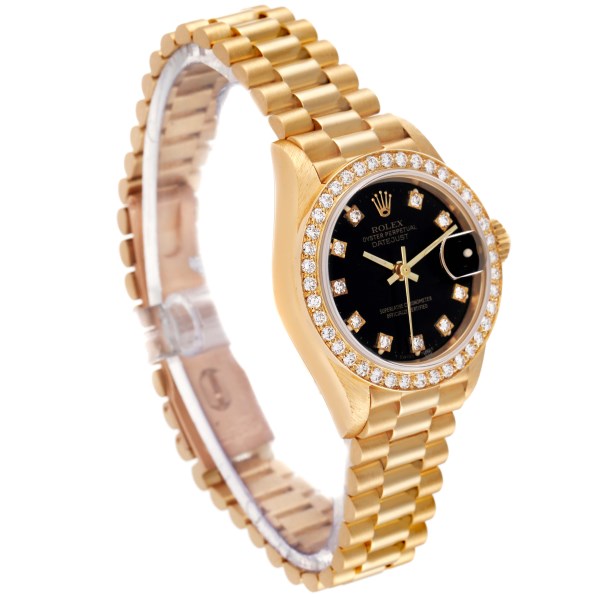 Rolex Datejust President Yellow Gold Black Diamond Dial Ladies Watch 69138