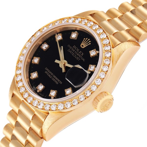 Rolex Datejust President Yellow Gold Black Diamond Dial Ladies Watch 69138