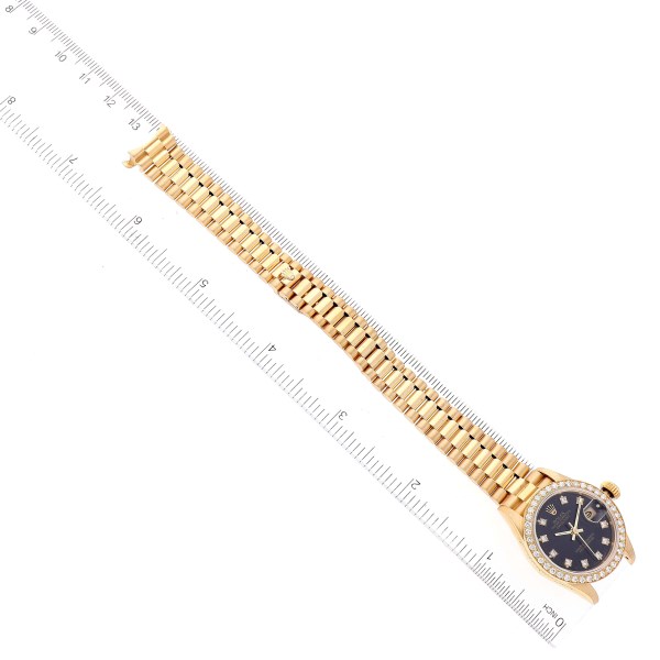 Rolex Datejust President Yellow Gold Black Diamond Dial Ladies Watch 69138