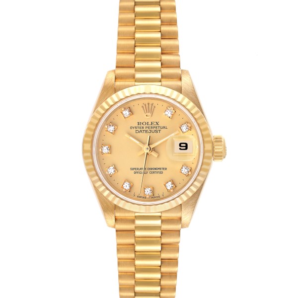 Rolex Datejust President Yellow Gold Diamond Dial Ladies Watch 69178