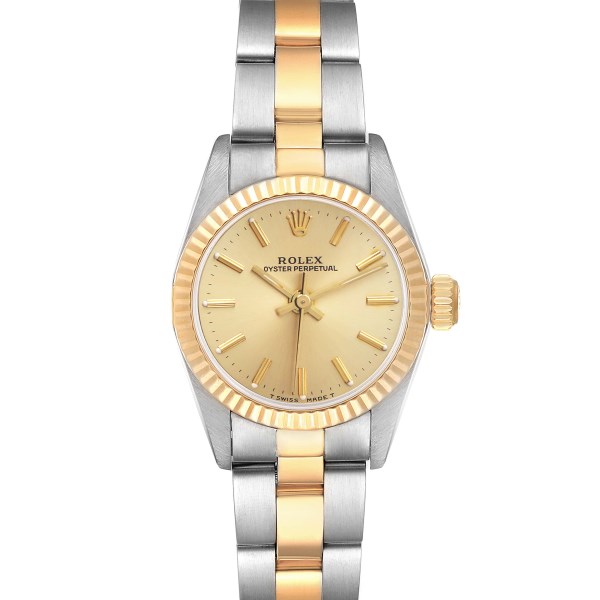 Rolex Oyster Perpetual Steel Yellow Gold Champagne Dial Ladies Watch 67193
