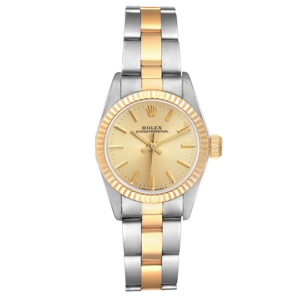 Rolex Oyster Perpetual Steel Yellow Gold Champagne Dial Ladies Watch 67193