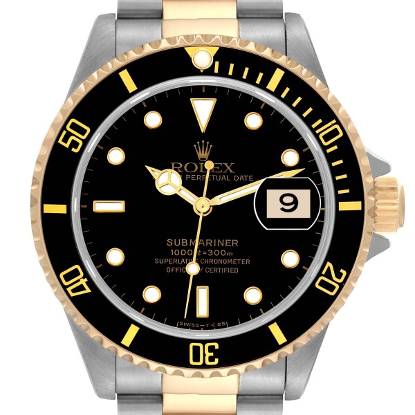 Rolex Submariner Steel Yellow Gold Black Dial Mens Watch 16613 Box Papers