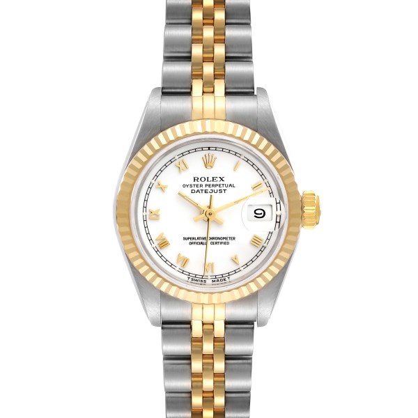 Rolex Datejust Steel Yellow Gold White Roman Dial Ladies Watch 69173 Box Papers Rolex Datejust Steel Yellow Gold White Roman Dial Ladies Watch 69173 Box Papers