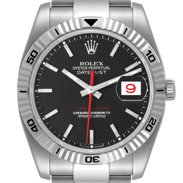 Rolex Datejust Turnograph Black Dial Steel Mens Watch 116264 Box Papers