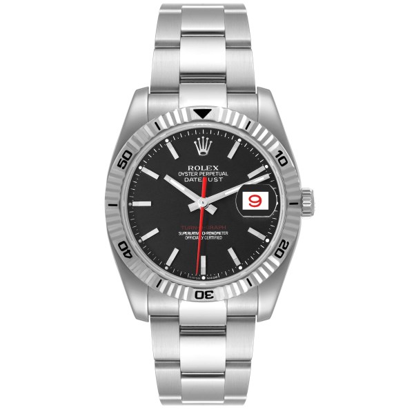 Rolex Datejust Turnograph Black Dial Steel Mens Watch 116264 Box Papers