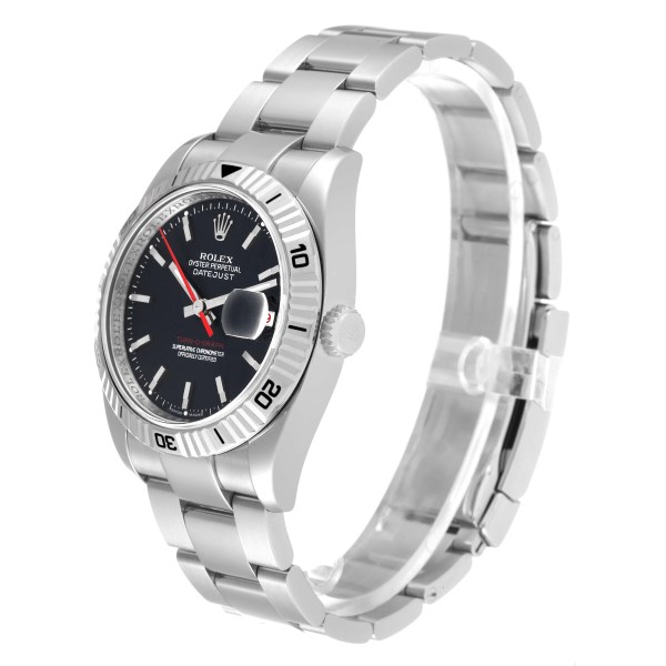 Rolex Datejust Turnograph Black Dial Steel Mens Watch 116264 Box Papers