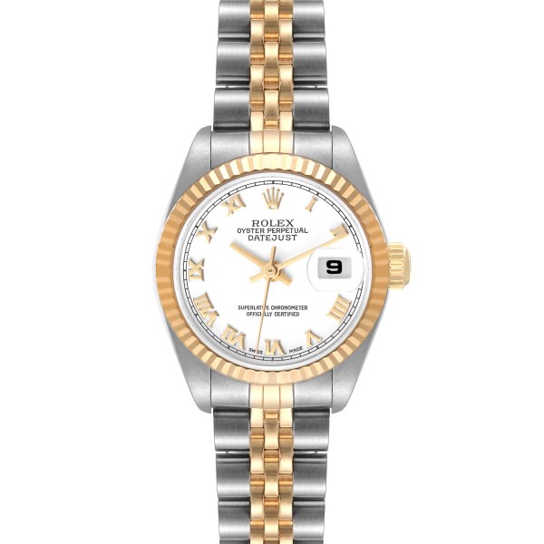 Rolex Datejust Steel Yellow Gold White Roman Dial Ladies Watch 79173