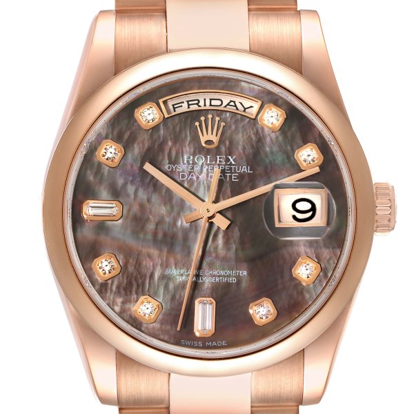 Rolex President Day Date Rose Gold Mother of Pearl Diamond Dial Mens Watch 118205 Box Papers