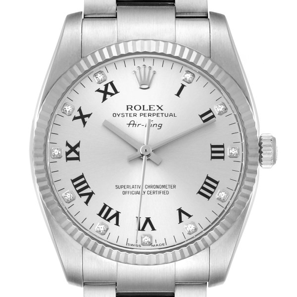 Rolex Air King Steel White Gold Silver Diamond Dial Mens Watch 114234