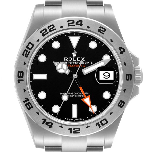 Rolex Explorer II GMT 42 Black Dial Orange Hand Steel Mens Watch 216570 Box Card