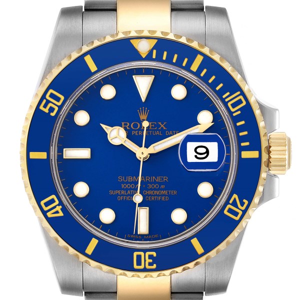 Rolex Submariner Steel Yellow Gold Blue Dial Mens Watch 116613 Box Card