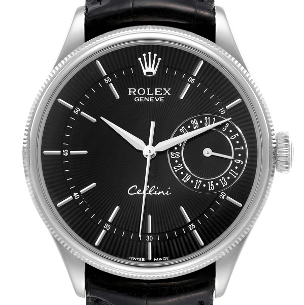 Rolex Cellini Date White Gold Black Dial Automatic Mens Watch 50519 Card