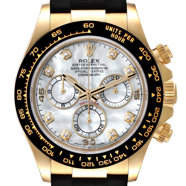 Rolex Daytona Yellow Gold Mother of Pearl Diamond Dial Mens Watch 116518 Unworn