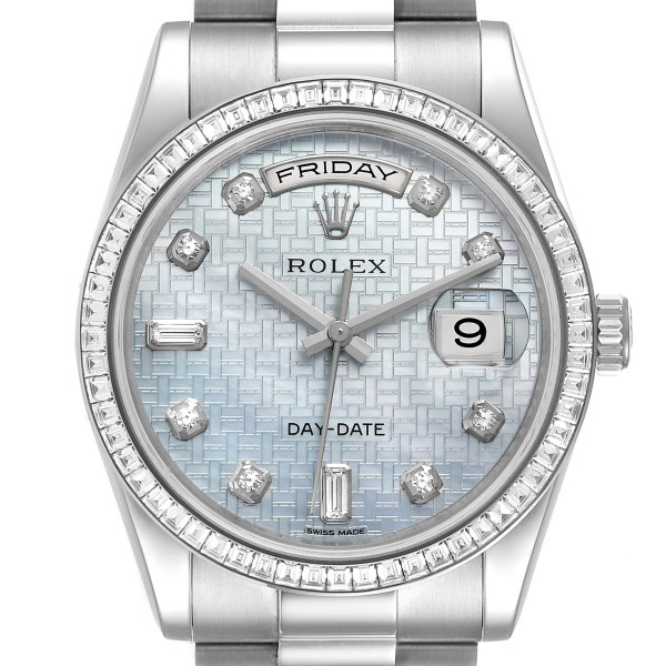 Rolex President Day-Date Blue Mother of Pearl White Gold Diamond Mens Watch 118399 Box Card