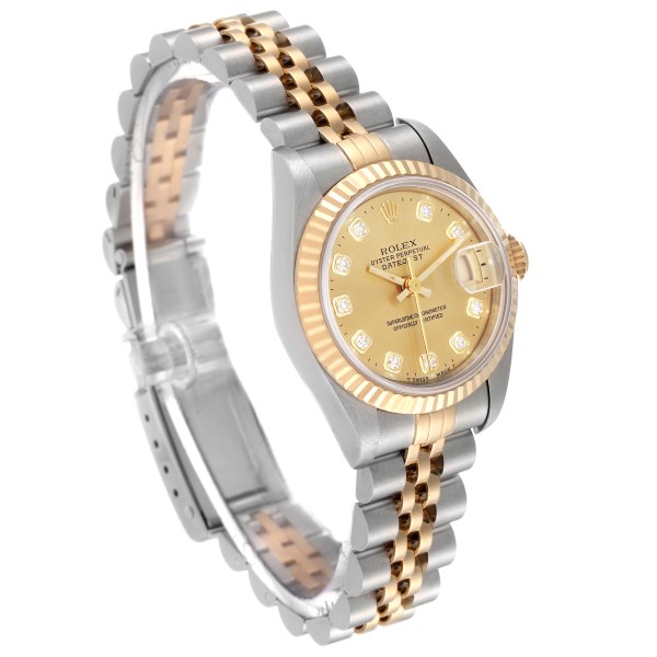Rolex Datejust Steel Yellow Gold Champagne Diamond Dial Ladies Watch 69173