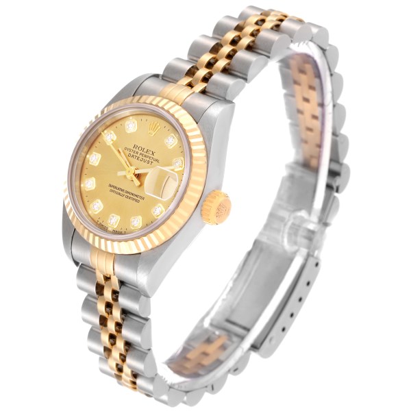 Rolex Datejust Steel Yellow Gold Champagne Diamond Dial Ladies Watch 69173