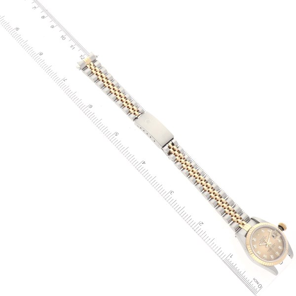 Rolex Datejust Steel Yellow Gold Champagne Diamond Dial Ladies Watch 69173