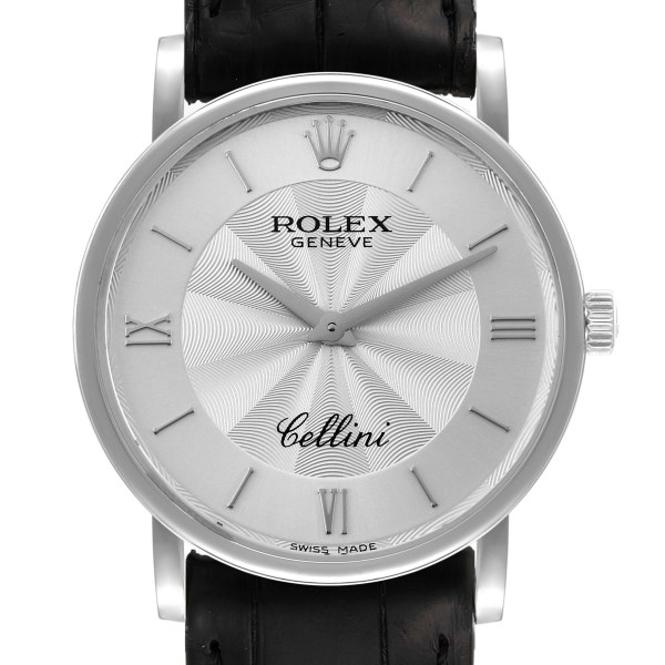 Rolex Cellini Classic White Gold Decorated Silver Dial Mens Watch 5115 Box Card