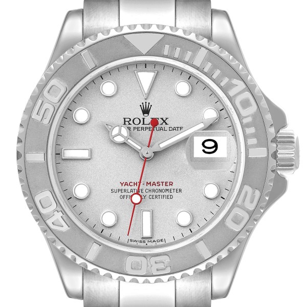 Rolex Yachtmaster Steel Platinum Dial Platinum Bezel Mens Watch 16622 Box Card