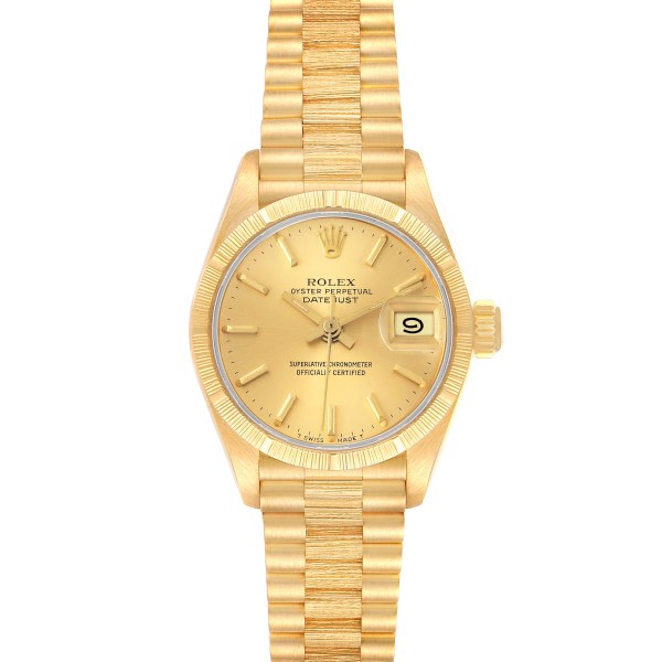 Rolex President Datejust 18K Yellow Gold Bark Finish Watch 69278 Papers
