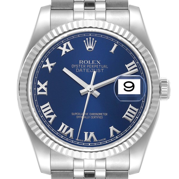 Rolex Datejust Steel 18K White Gold Blue Dial Mens Watch 116234