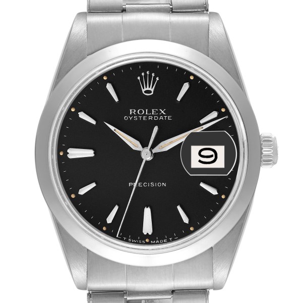 Rolex OysterDate Precision Black Dial Steel Vintage Mens Watch 6694