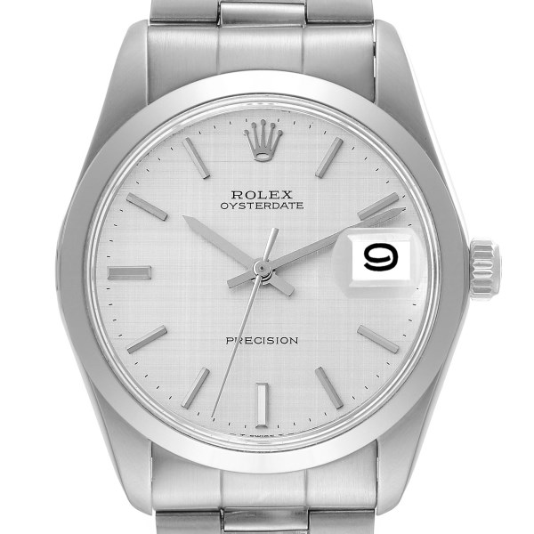 Rolex OysterDate Precision Silver Linen Dial Steel Vintage Mens Watch 6694