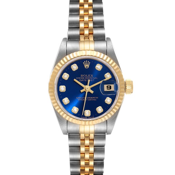 Rolex Datejust Steel Yellow Gold Blue Diamond Dial Ladies Watch 69173