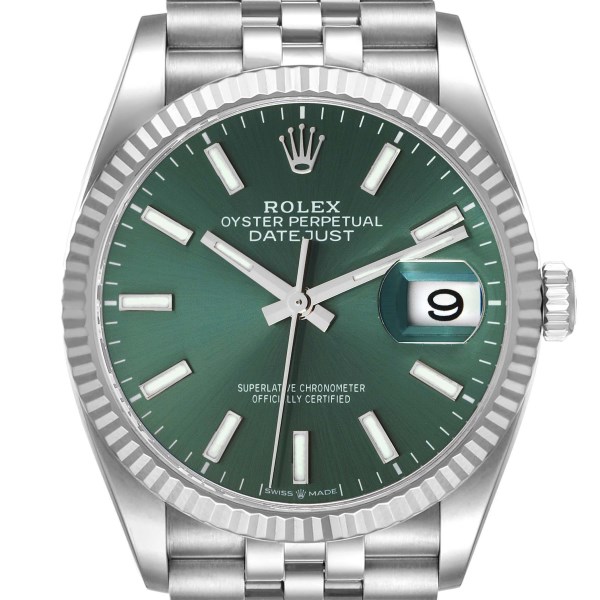 Rolex Datejust Steel White Gold Mint Green Dial Mens Watch 126234 Box Card