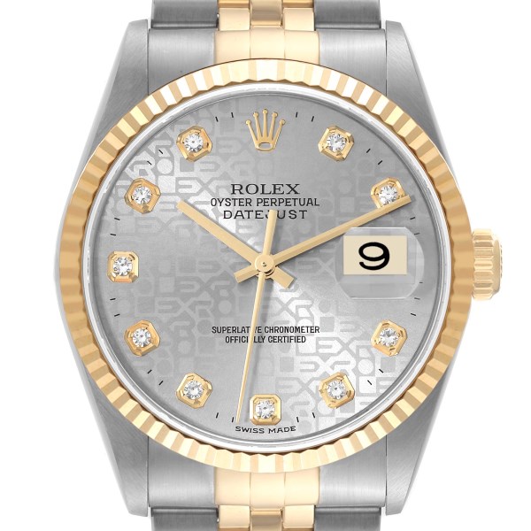 Rolex Datejust Steel Yellow Gold Diamond Dial Mens Watch 16233 Box Papers