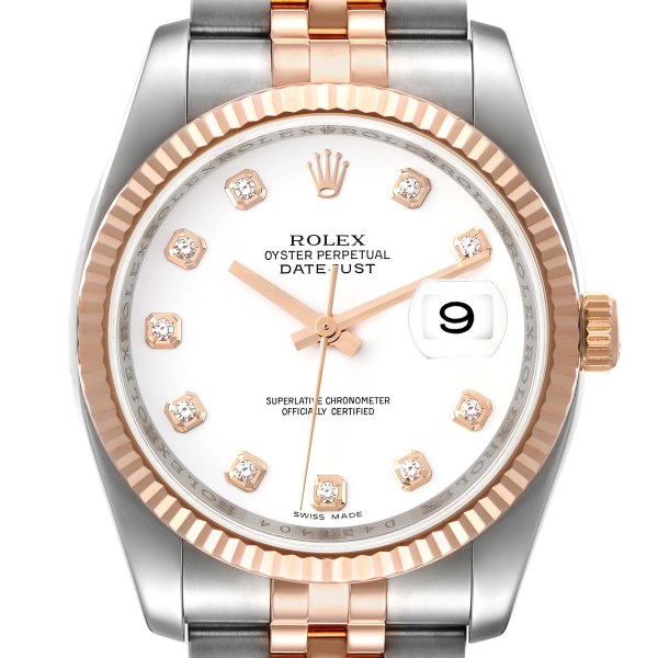 Rolex Datejust Steel Rose Gold White Diamond Dial Mens Watch 116231
