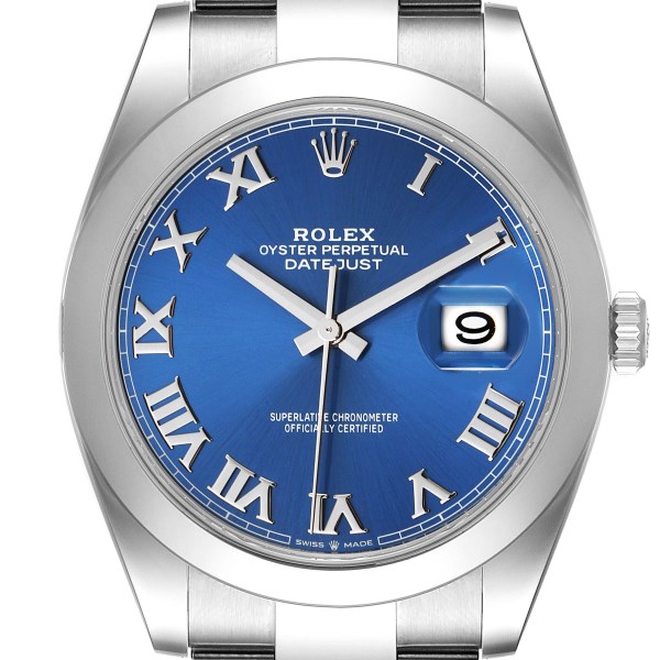 Rolex Datejust 41 Blue Roman Dial Steel Mens Watch 126300 Box Card