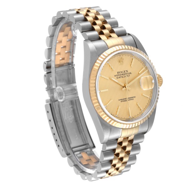 Rolex Datejust Steel Yellow Gold Champagne Tapestry Dial Mens Watch 16233
