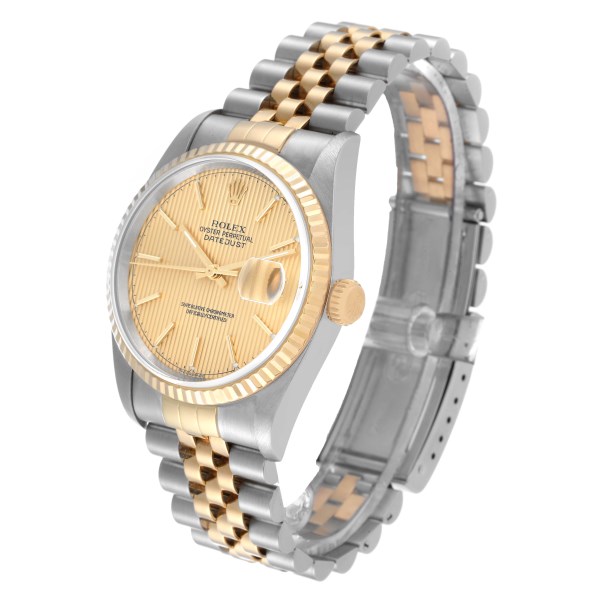 Rolex Datejust Steel Yellow Gold Champagne Tapestry Dial Mens Watch 16233