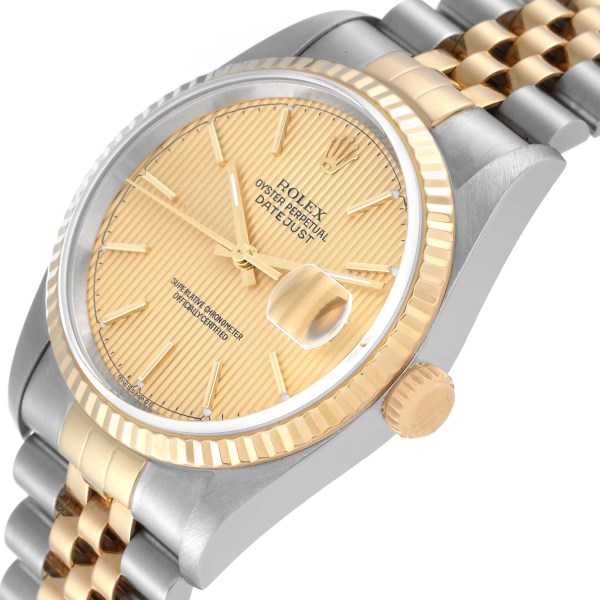 Rolex Datejust Steel Yellow Gold Champagne Tapestry Dial Mens Watch 16233