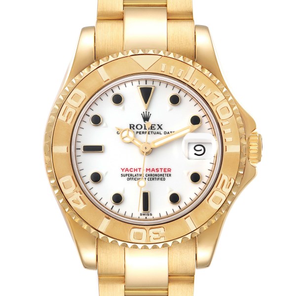 Rolex Yachtmaster Midsize Yellow Gold White Dial Mens Watch 68628