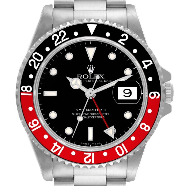 Rolex GMT Master II Black Red Coke Bezel Steel Mens Watch 16710
