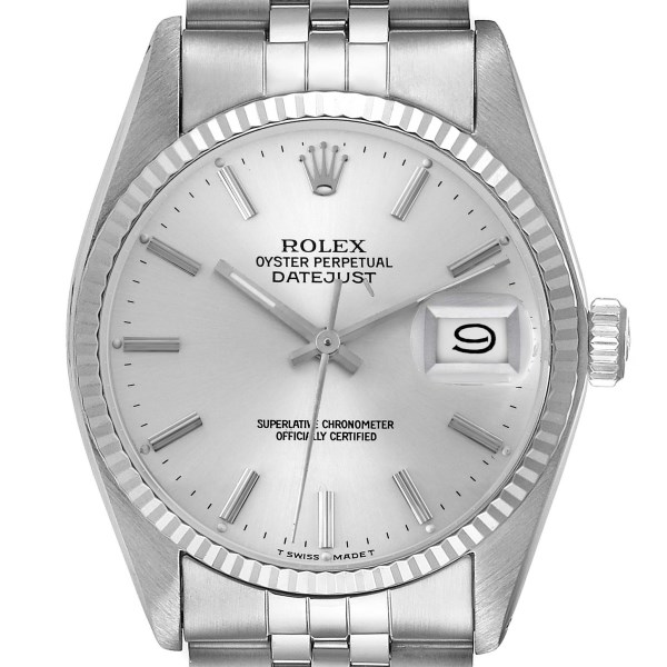 Rolex Datejust Steel White Gold Silver Dial Vintage Mens Watch 16014 Box Papers