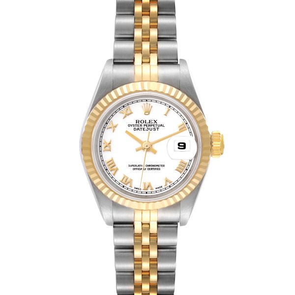 Rolex Datejust Steel Yellow Gold White Roman Dial Ladies Watch 69173