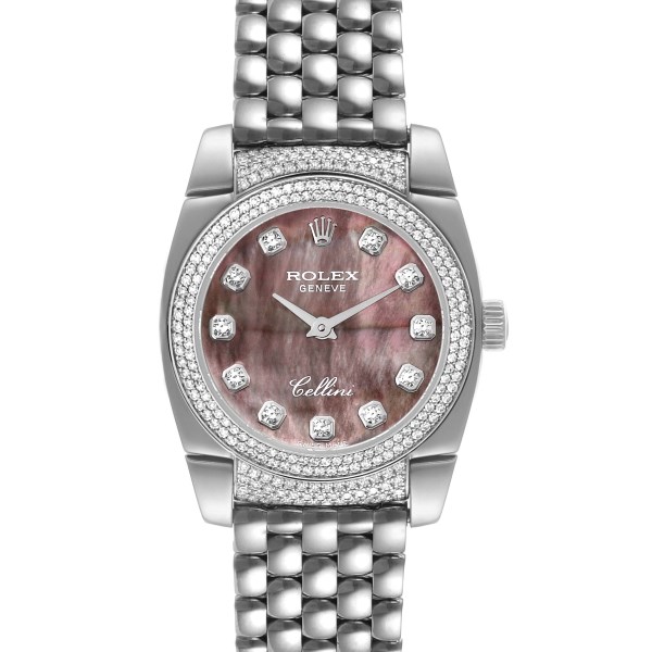 Rolex Cellini Cestello White Gold Mother of Pearl Diamond Ladies Watch 6311