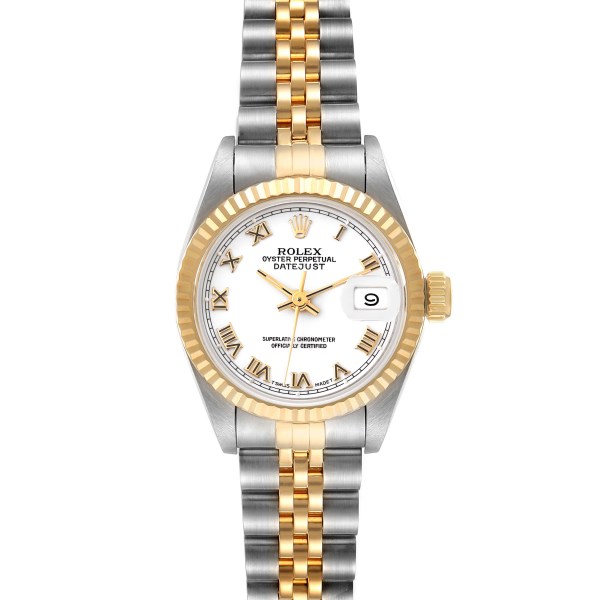 Rolex Datejust Steel Yellow Gold White Roman Dial Ladies Watch 69173