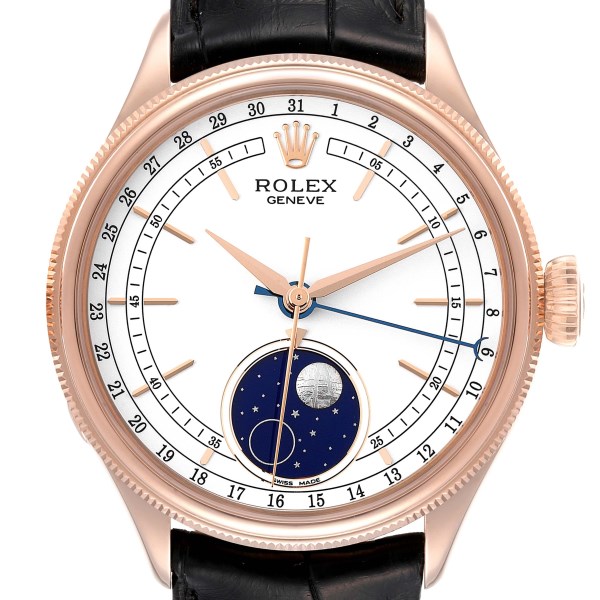 Rolex Cellini Moonphase White Dial Rose Gold Mens Watch 50535