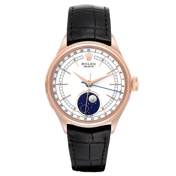 Rolex Cellini Moonphase White Dial Rose Gold Mens Watch 50535
